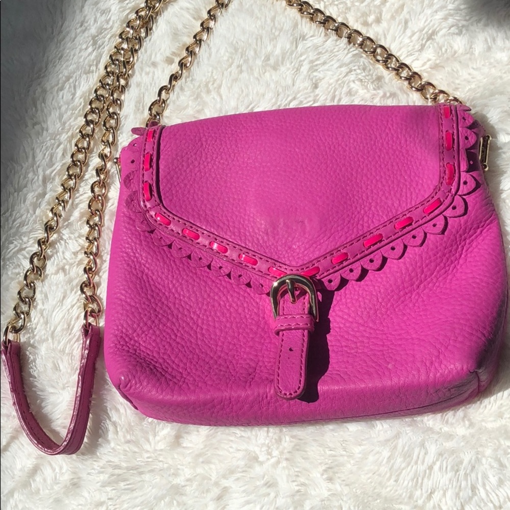 “Barbie” style Ann Taylor Leather Magenta Crossbody Bag w/ gold